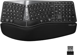 Photo 1 of Wireless Ergonomic Split Keyboard with Cushioned Palm Rest Against Carpal Tunnel, DELUX [Standard Ergo] Keyboard Series, Multi-Device Connection, Compatible with Windows, Mac OS (GM901D-White)