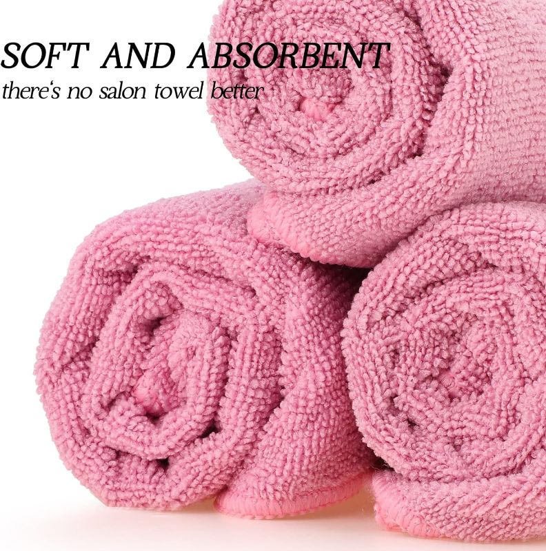 Photo 1 of 6 Packs of Bleach Proof Towels Microfiber Absorbent Salon Towels Bleach Resistant Salon Hand Towels for Gym, Bath, Spa, Shaving, Shampoo, Home Hair Drying, 16 x 28 Inches (Pink) 