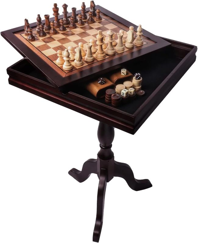 Photo 1 of ***MISSING HARDWARE AND PAWNS*** GSE Wooden 3-in-1 Chess Checkers Backgammon Table Set for Family Board Games 