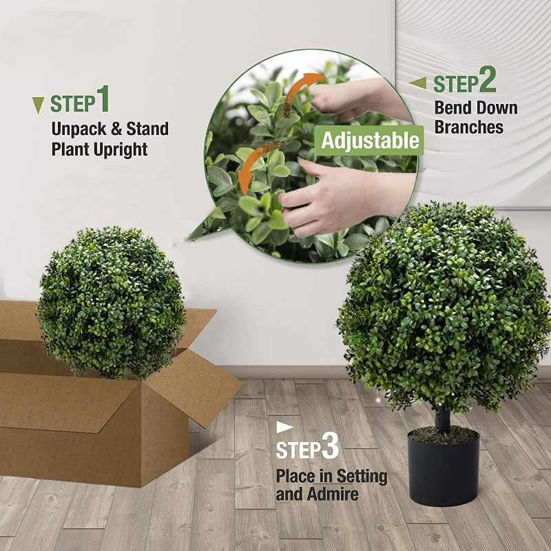 Photo 1 of  Artificial Boxwood Ball Topiary Tree,  -Pre-Potted Artificial Bushes UV Resistant, Artificial topiariy Trees for Outdoor or Indoor
