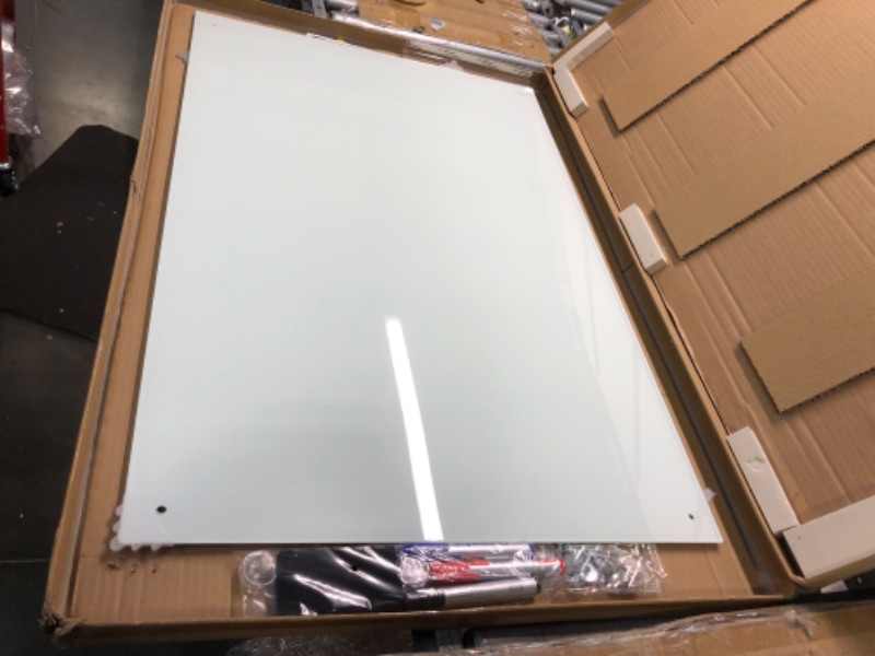 Photo 4 of Glass Whiteboard, 3'x 2' Glass Board Magnetic Dry Erase Board on Wall Frameless, 36 x 24 inches Tempered Glass Dry Erase Board with Acrylic Pen Tray, 3 Markers, 1 Eraser, 5 Magnets