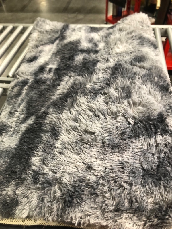 Photo 3 of  Fluffy Rug for Bedroom, Gray' Furry Shag Area Carpets, Anti-Slip Plush Shaggy Fur Throw Rugs for Kids Girls Nursery Dorm Living Room Classroom Home Decor,Tie Dyed Light Grey 