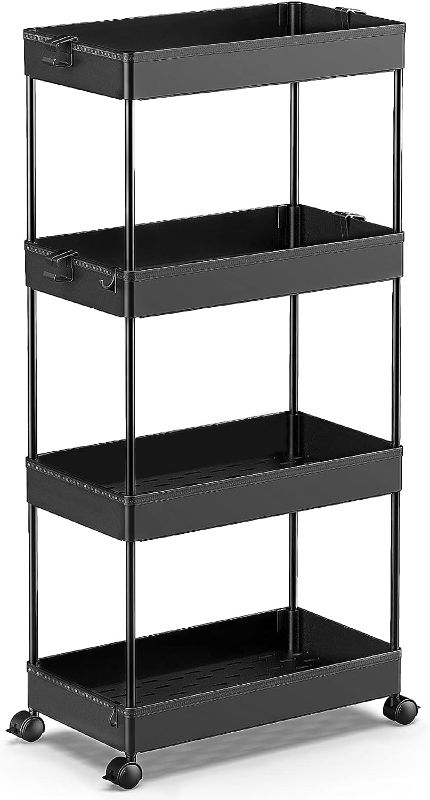 Photo 1 of SPACEKEEPER Storage Cart 4 Tier Mobile Shelving Unit Organizer Rolling Utility Cart for Kitchen Bathroom Laundry, Black