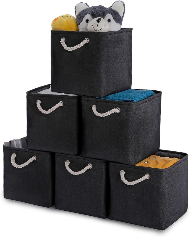 Photo 1 of  6 Pack Cube Storage Bins, Foldable Storage Cubes, 11x11 Inch Fabric Cubes Storage Basket, Decorative Storage Basket for Home, Shelves, Nursery Organizers(Black) 