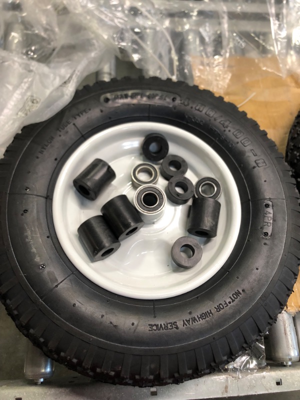 Photo 3 of 4.80/4.00-8" Pneumatic Wheelbarrow Wheel and Tires with 2" Center Hub and 5/8" Bearings, 4.80 4.00-8 Tire and Wheels for Wheelbarrow and Yard Cart Garden Wagon (1-Pack) 