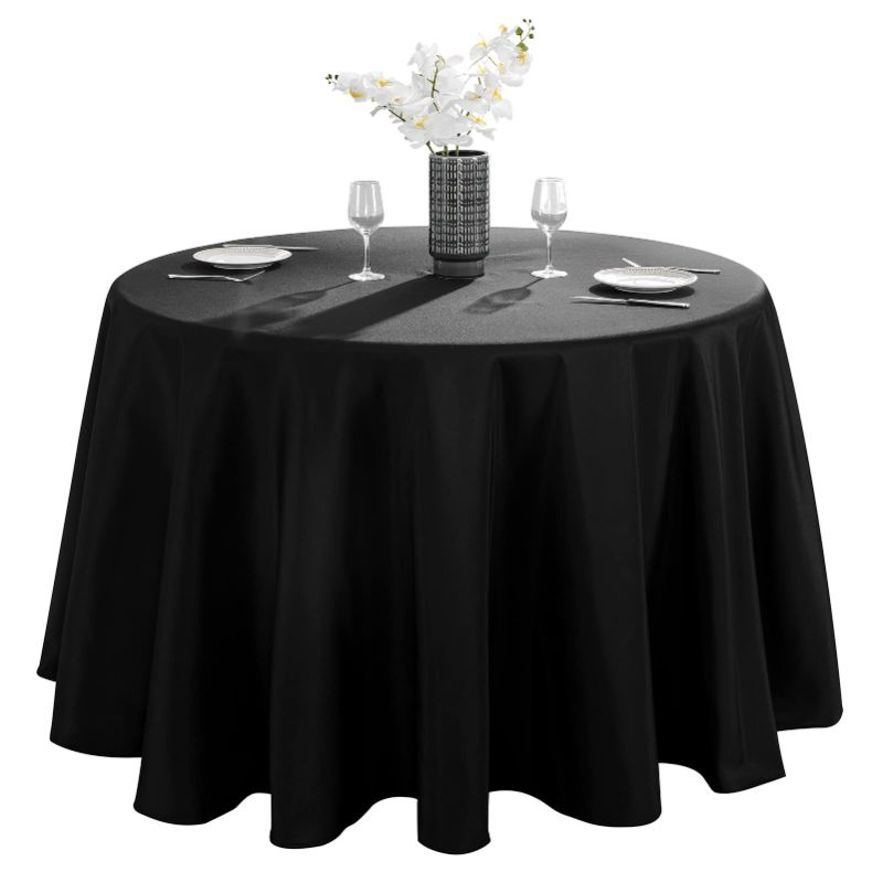 Photo 1 of 2 Pack 120inch Round Tablecloth Polyester Table Cloth, Stain Resistant and Wrinkle Polyester Dining Table Cover for Kitchen Dinning Party Wedding Rectangular Tabletop Buffet Decoration(Black)