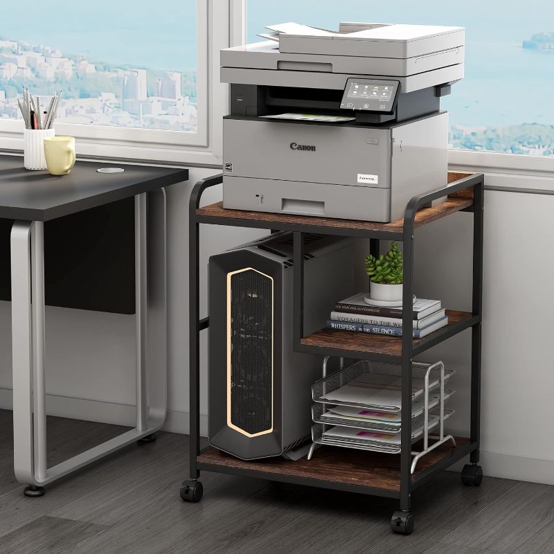 Photo 1 of Fannova 22 x 18 Inch Large Printer Stand, Mobile Printer Table with Wheels for Home Office Storage and Organization, PC Tower Stand, Host Computer Cart, Shelf for Desktop CPU Shredder - Rustic Brown
