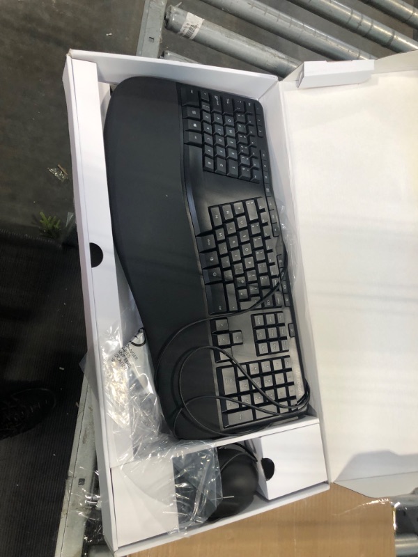 Photo 3 of Microsoft Ergonomic Desktop - Black - Wired, Comfortable, Ergonomic Keyboard and Mouse Combo, with Cushioned Wrist and Palm Support. Split Keyboard. Dedicated Office Key.