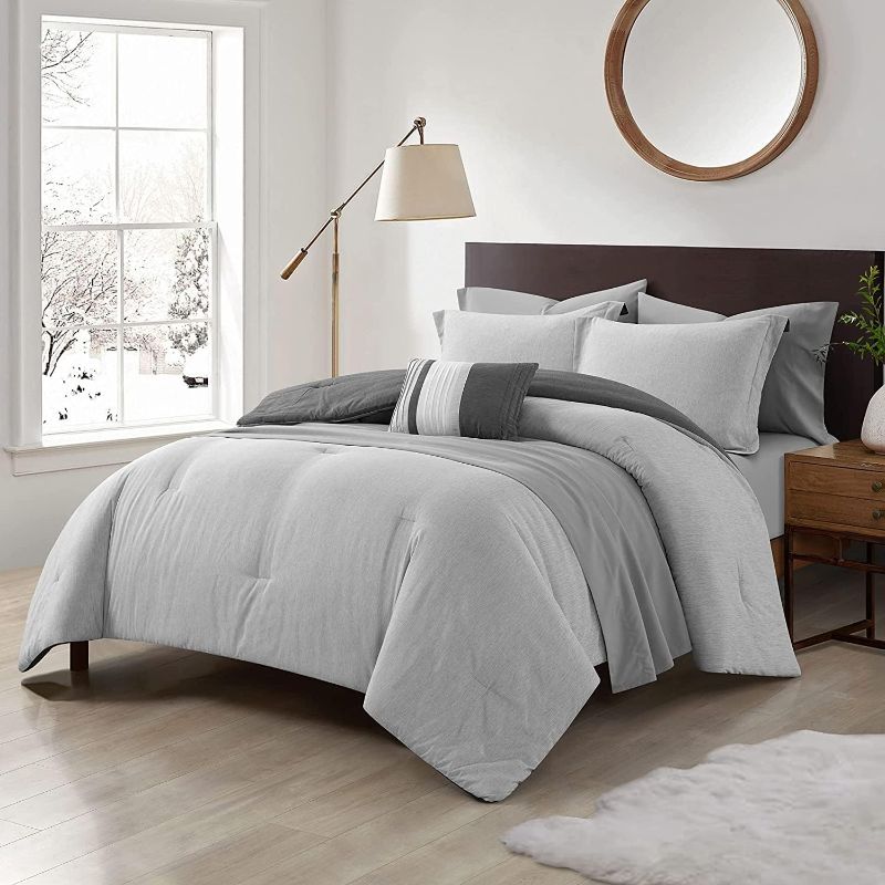 Photo 1 of  Queen Bed in a Bag Bed Set All Season Luxury Breathable Microfiber Bedding Collection Cozy Comforter Set Soft Washable Fluffy Grey Gray Reversible Cationic 8 Piece with Shams Sheet and Pillow