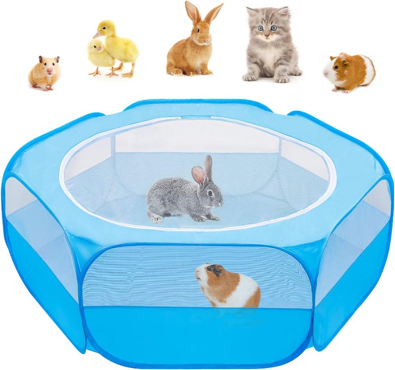 Photo 1 of Amakunft Guinea Pig Playpen with Cover, Hamster Playpen with Top, Rabbit Pop Up Playpen with Roof, Small Animal Play Pen Indoor, for Ferret/Chinchilla/Bearded Dragon/Rat/Kitten (Light Blue)