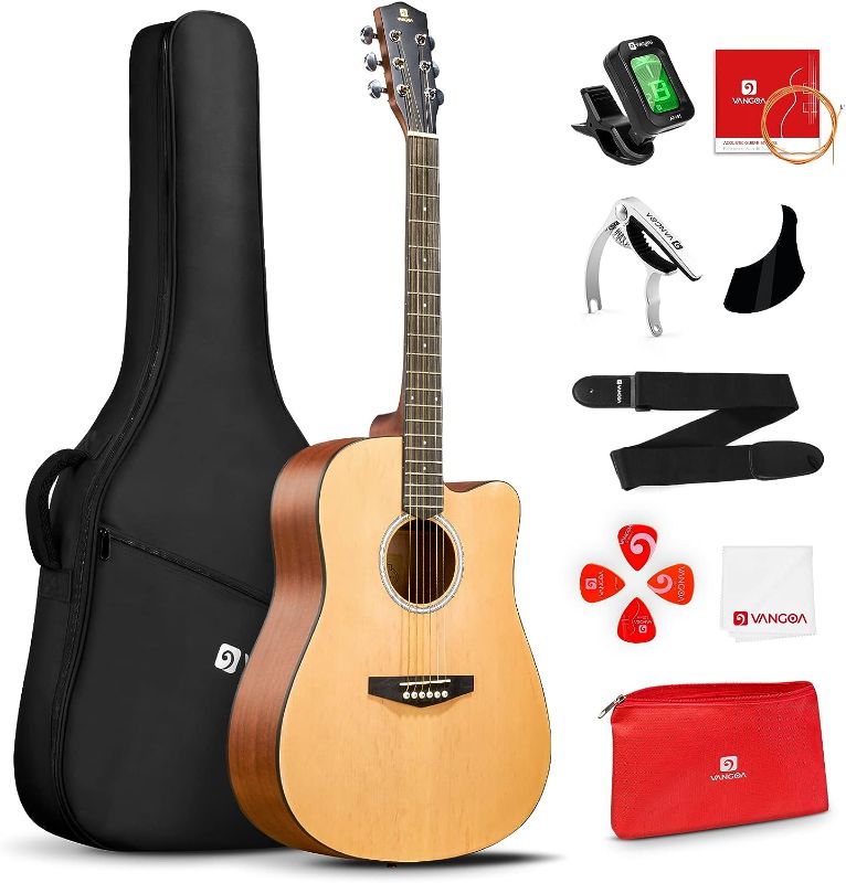 Photo 1 of 
Vangoa Acoustic Guitar Kit for Beginner Adult Teen Full Size Cutaway Acustica Guitarra Starter 41 Inch Guitar Natural Bundle Set with Bag Strap Tuner Capo...