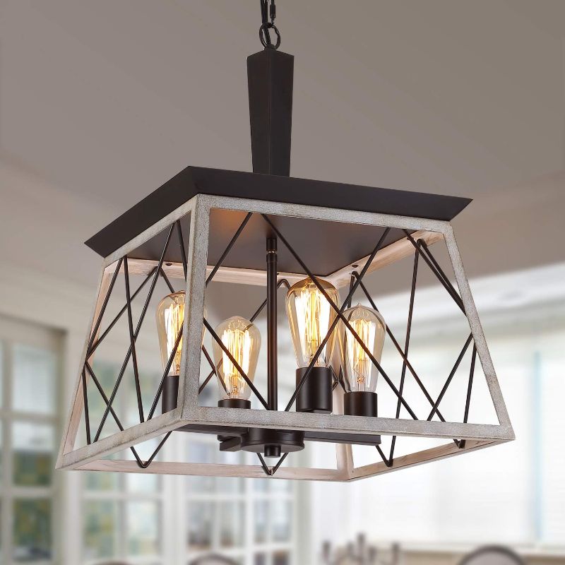 Photo 1 of 
Q&S Farmhouse Vintage Chandelier, Rustic Pendant Light,Industrial Hanging Light Fixture for Dining Room Kitchen Island,Wrought Iron,ORB+Oak White