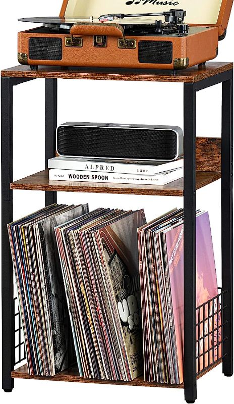 Photo 1 of 
LELELINKY 3 Tier End Table,Record Player Stand with Storage Up to 100 Albums,Turntable Stand for Vinyl,Brown Records Shelf for Living Room Bedroom