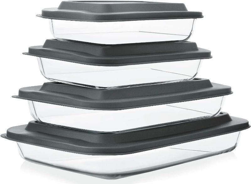 Photo 1 of 
8-Piece Deep Glass Baking Dish Set with Plastic lids,Rectangular Bakeware Set with BPA Free Pans for Lasagna, Leftovers, Cooking, Kitchen, Freezer-to-Oven...