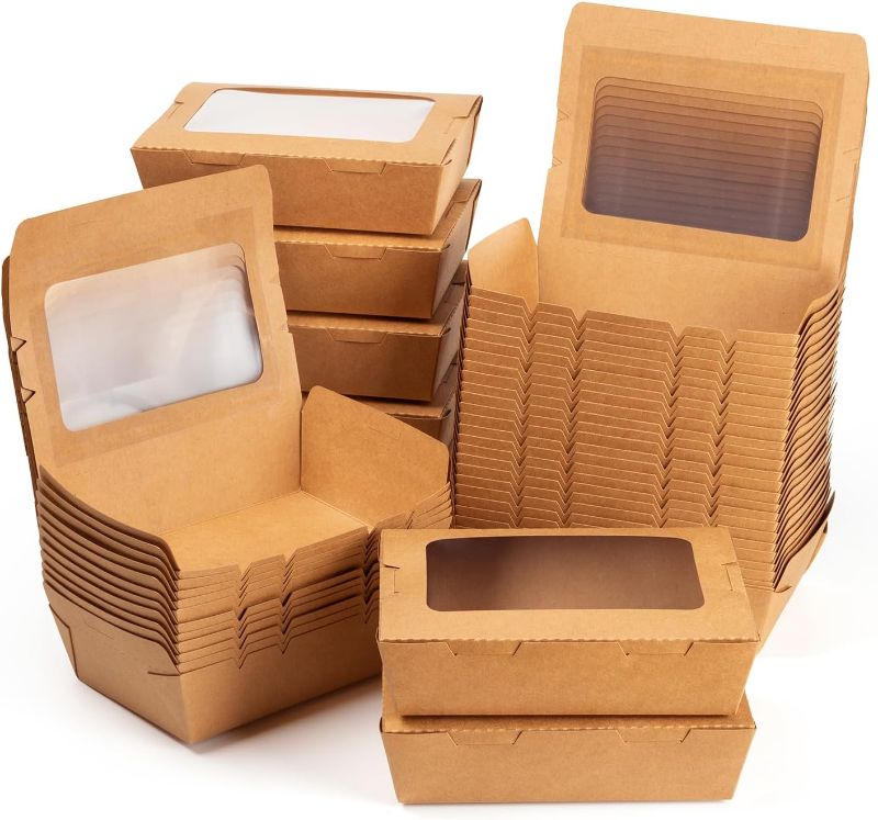 Photo 1 of 
[50 Pack] To Go Containers 24oz Kraft Paper Food Containers with Window Take Out Boxes (24, Rectangular, 50, JRPBXWWD23001)