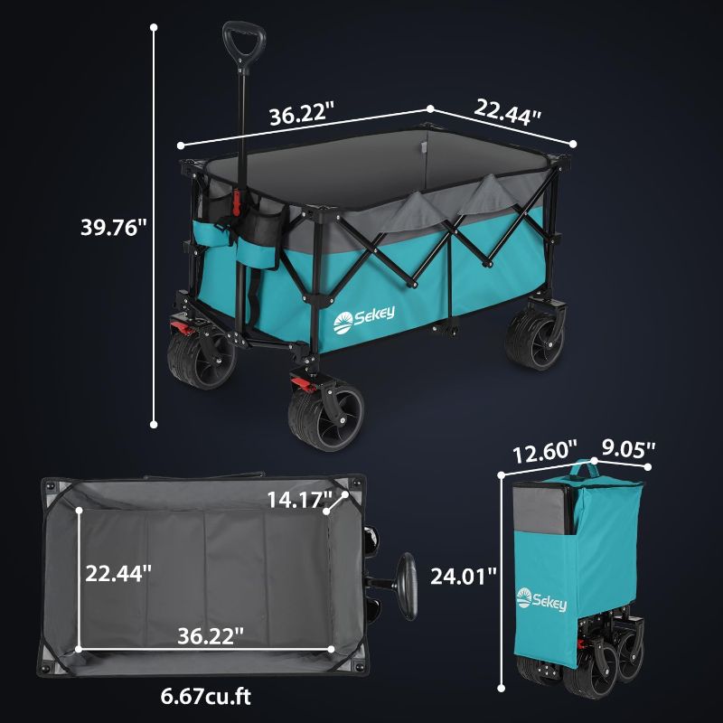 Photo 1 of 
Sekey Collapsible Foldable Wagon with 220lbs Weight Capacity, Heavy Duty Folding Utility Garden Cart with Big All-Terrain Beach Wheels & Drink Holders