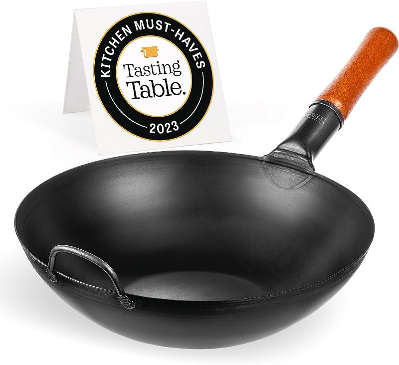 Photo 1 of 
YOSUKATA Carbon Steel Wok Pan – 13,5 “ Stir Fry Pans - Chinese Wok with Flat Bottom Pow - Traditional Japanese Woks - Black