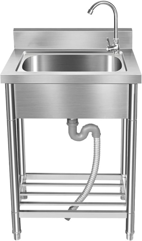 Photo 1 of 
Lafati Stainless Steel Utility Sink - Single Bowl Free Standing Kitchen Sink NSF Certificated with Cold and Hot Water for Farmhouse, Bathroom, Bar, Laundry...