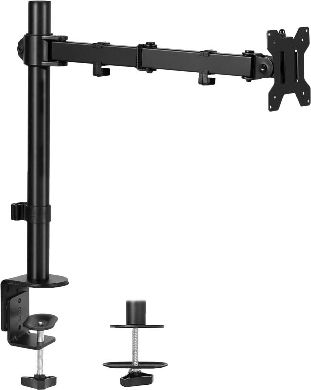 Photo 1 of  2 VIVO Single Monitor Arm Desk Mount, Holds Screens up to 32 inch Regular and 38 inch Ultrawide, Fully Adjustable Stand with C-Clamp and Grommet Base, VESA 75x75mm or 100x100mm, Black, STAND-V001