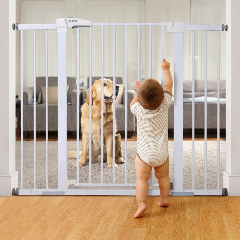 Photo 1 of Mom's Choice Award Winner-BABELIO 36 Inch Extra Tall Metal Baby Gate, Pressure Mounted Dog Gate for Stairs?Doorways & Hallway, Easy Walk Thru Pet Gate, Child Gate with 2*Y Spindle Rods,White