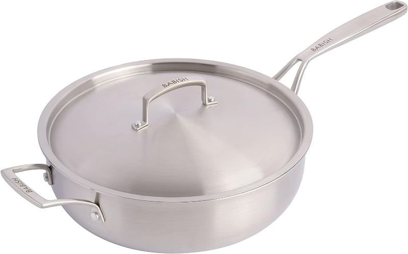 Photo 1 of Babish Tri-Ply Stainless Steel Professional Grade Saute Pan w/Lid, 5-Quart