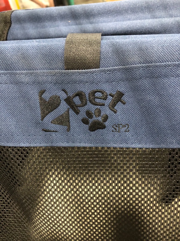 Photo 4 of 2PET Foldable Dog Crate - Soft, Easy to Fold & Carry Dog Crate for Indoor & Outdoor Use - Comfy Dog Home & Dog Travel Crate - Strong Steel Frame, Washable Fabric Cover, Frontal Zipper Small Blue 
minor damage :1 or 2 small holes in the net 