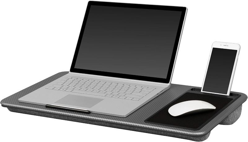 Photo 2 of apGear Home Office Lap Desk with Mouse Pad and Phone Holder - Silver Carbon - Fits Up to 15.6 Inch Laptops - Style No. 91485, with device ledge