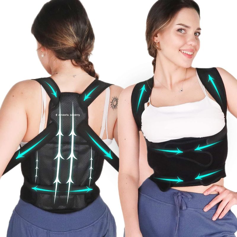 Photo 1 of Advanta Sports Back Brace and Posture Corrector for Men and Women, Adjustable and Breathable Back Straightener Posture Corrector, Scoliosis and Hunchback Correction, Shoulder, Upper (S)