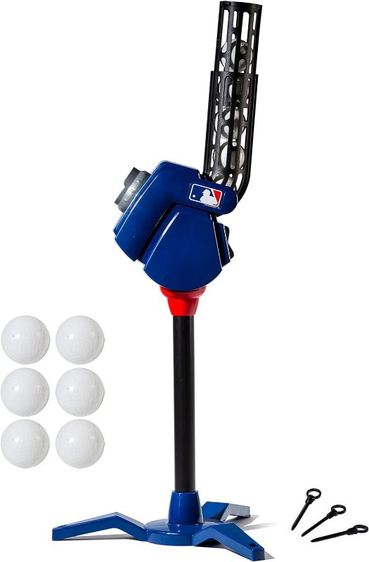 Photo 1 of Franklin Sports Baseball Pitching Machine - Adjustable Baseball Hitting & Fielding Practice Machine For Kids - with 6 Baseballs - Great For Practice,Blue
