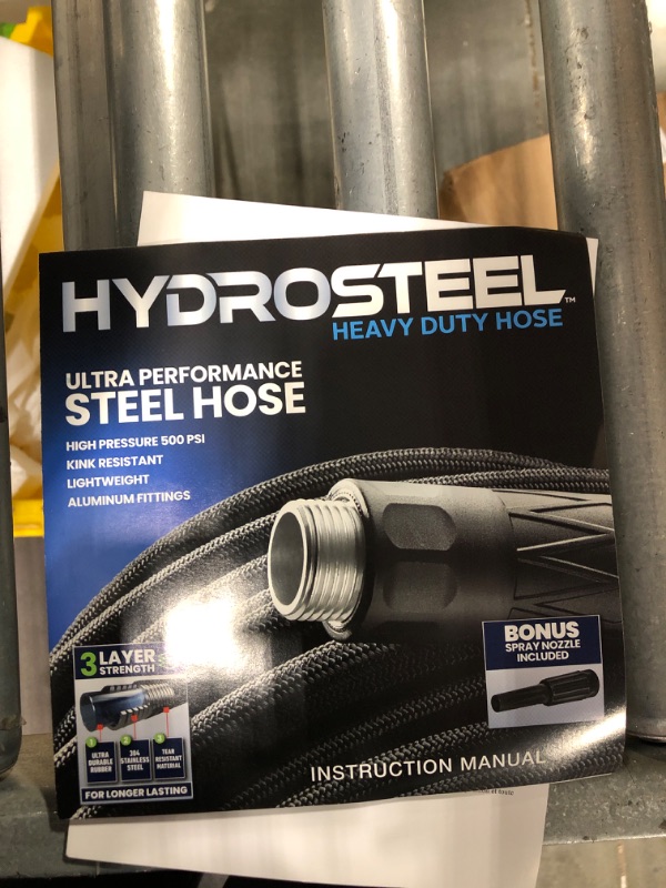 Photo 5 of Hydrosteel Metal Garden Hose 100 Ft Water Hose, 3-Layer Heavy Duty Stainless Steel Flexible Garden Hose with Nozzle Included, Lightweight, Easy to Coil, Crush/Kink Resistant, 500 PSI AS SEEN ON TV