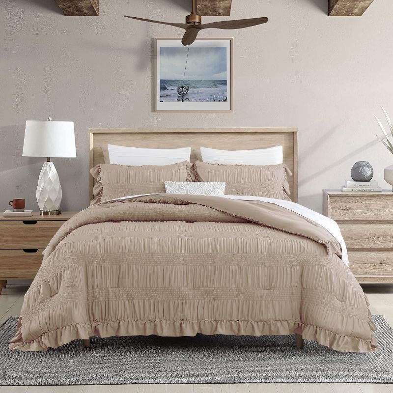 Photo 1 of 
ALEISSEL Taupe Seersucker Comforter Twin Size with Ruffled Edges, Ultra-Soft Taupe Bedding Set Twin/Twin XL Size 3 Piece Set, Down Alternative Comforter...