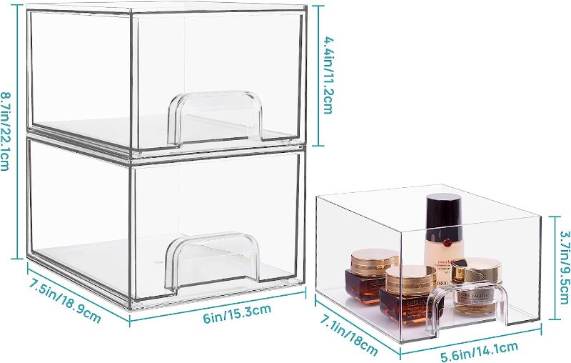 Photo 1 of Vtopmart 2 Pack Stackable Makeup Organizer Storage Drawers, Acrylic Bathroom Organizers?Clear Plastic Storage Bins For Vanity, Undersink, Kitchen Cabinets, Pantry, Home Organization and Storage