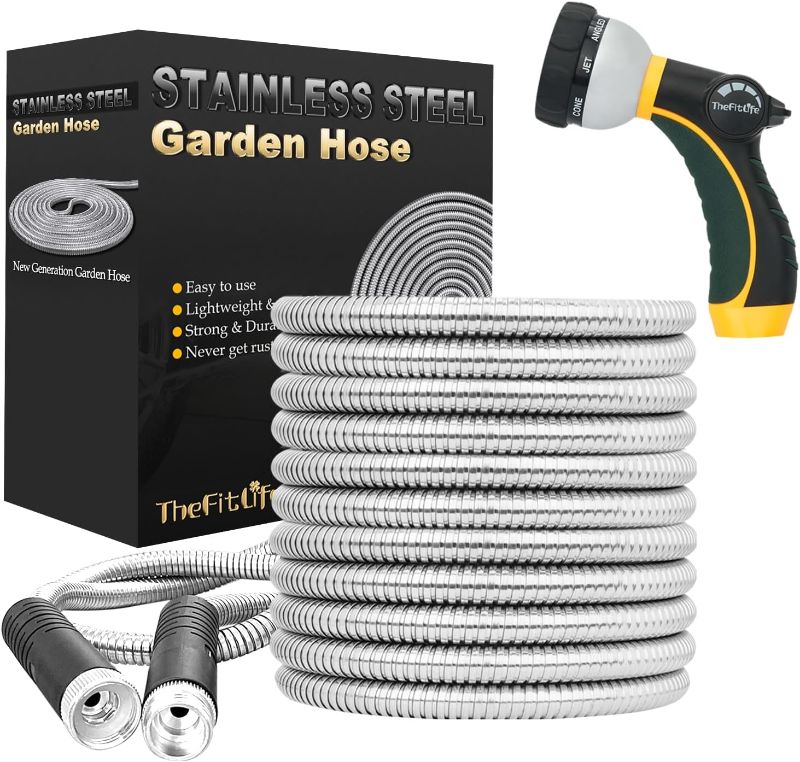 Photo 1 of 
TheFitLife Flexible Metal Garden Hose - Upgrade Leak and Fray Resistant Design, Stainless Steel Water Hose with Solid Fittings and Sprayer Nozzle