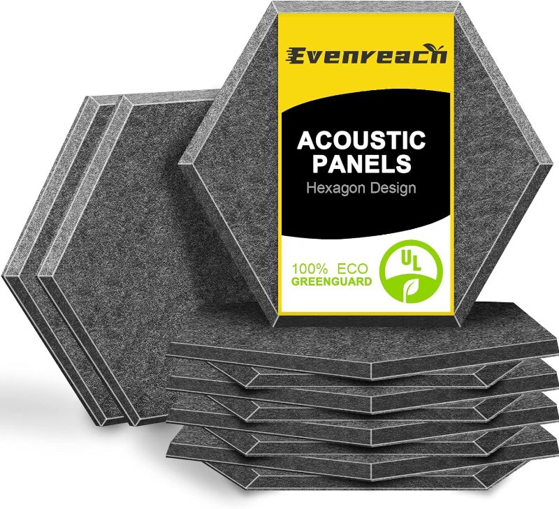 Photo 1 of 12 Pack Hexagon Acoustic Panels 12"X10"X 0.4" Soundproof Wall Panels Wall Decoration Sound Absorbing Panel High-Density Sound Deadening Panels Acoustic Treatment Panel For Home Studio,Dark Grey