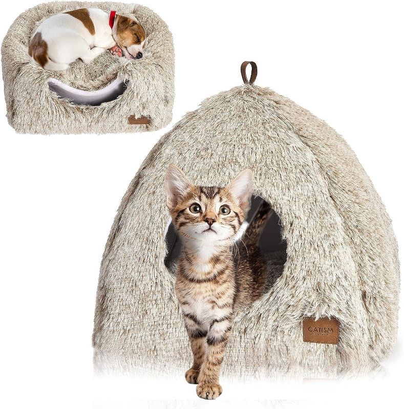 Photo 1 of 
CATISM Cat Bed, Cat Cave for Indoor Cats, Ultra Soft Cat Dome, Self-Warming 2 in 1 Foldable Pet Cat House with Washable Cushioned Pillow Calming Fluffy Dog.