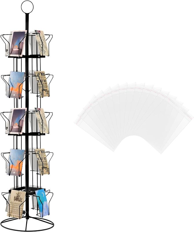 Photo 1 of 
20 Pockets Countertop Greeting Card Display Rack with 200 Cellophane Bags Plastic Clear Cello Bags 5 Tier Metal Rotating Card Display Stand Spinning.