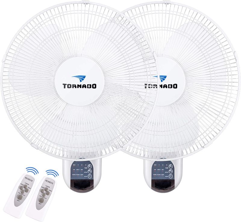 Photo 1 of 
Tornado 2 Pack 16 Inch Oscillating Wall Mount Fan Remote Control Included 3 Speed 2650 CFM 6 FT Cord UL Safety Listed