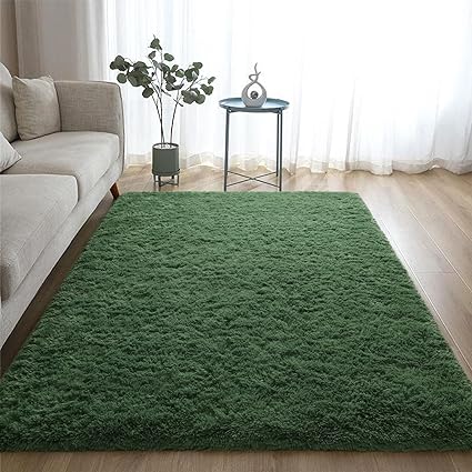 Photo 1 of X003E3X0ZDDweIke Super Soft Shaggy Rugs Fluffy Carpets, 4x6 ft, Deep-Green Area Rug for Living Room Bedroom Girls Kids Room Nursery Home Decor, Non-Slip Plush Indoor Floor Bedside Rug, 4x6 Feet Deep-Green
