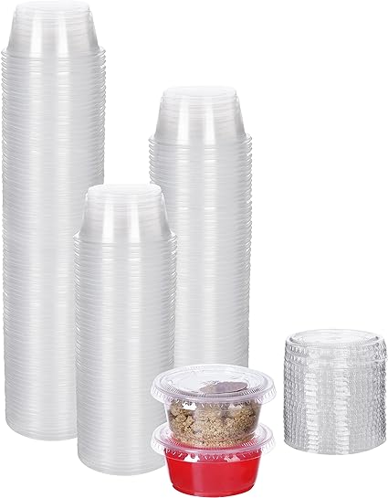Photo 1 of [500 sets - 2oz] Disposable Plastic Souffle/Portion Cups with Lids Bulk Perfect for Shot Glasses, Condiments, Toppings, Dressings, Sampling
