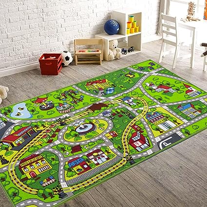 Photo 1 of Booooom Jackson Kids Carpet Playmat Rug 60"x32",Car Mat for Kids Toy Cars,Non Slip Kids Rug for Playroom Bedroom Boys,Kids Car Rug Play Mat,Kids Play Rug,Road Rug Train Track Rug Car Carpet for Kids