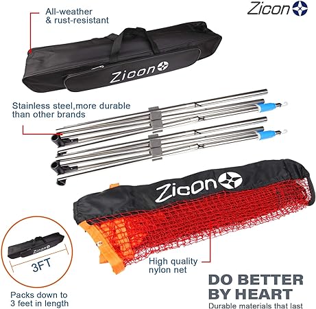 Photo 2 of Zicon Portable Tennis Net,Stainless Steel Poles Badminton Net Set Adjustable Height Nylon Net with Carry Bag, for Kids Volleyball, Pickleball,Soccer, Indoor, Outdoor Court, Backyard, Beach, Driveway
