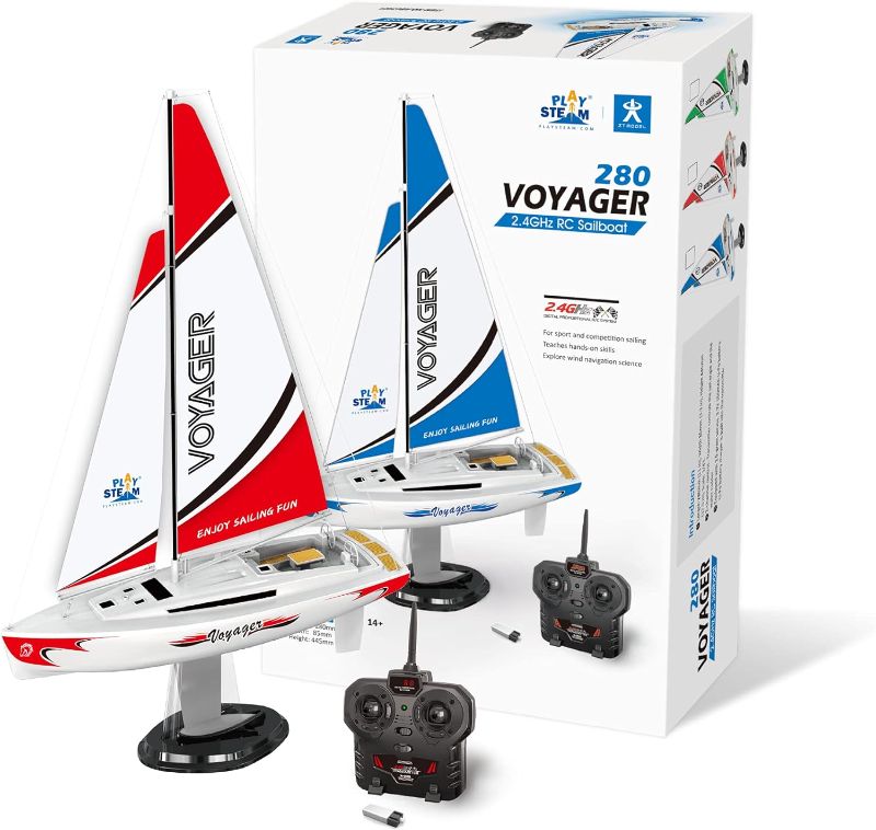 Photo 1 of 
PLAYSTEAM Voyager 280 RC Controlled Wind Powered Sailboat in Red - 17.5" Tall
Color:Red