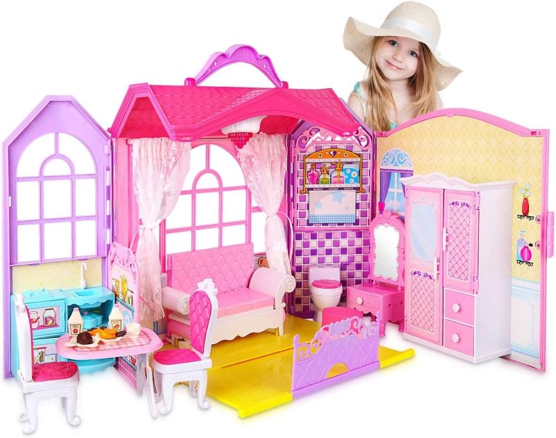 Photo 1 of 
Doll House for Girls, Portable Dollhouse with Furniture & Carrying Handle, Including 70+ Accessories to Create 8 Rooms, Folding Pretend Play House,...