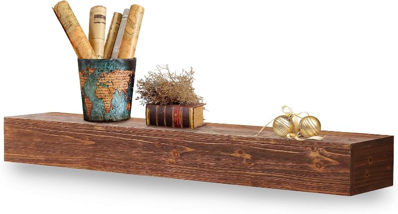 Photo 1 of 60" Rustic Wood Fireplace Mantel | Wall-Mounted & Floating Shelf for Home Decor