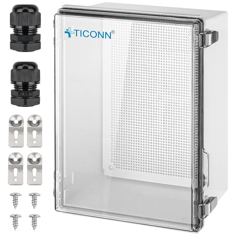 Photo 1 of 
TICONN Waterproof Electrical Junction Box IP67 ABS Plastic Enclosure with Hinged Cover with Mounting Plate, Wall Brackets, Cable Glands (Clear,