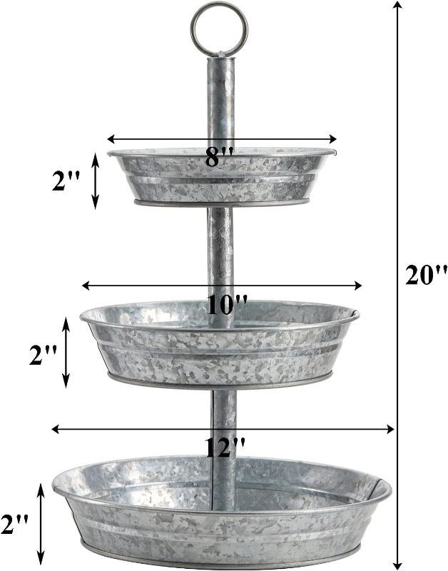 Photo 1 of  3 Tier Serving Tray, Galvanized Metal Cupcake Stand Vintage Dessert Appetizer Stand, Rustic Home and Garden Display Stand for Country Farmhouse,.