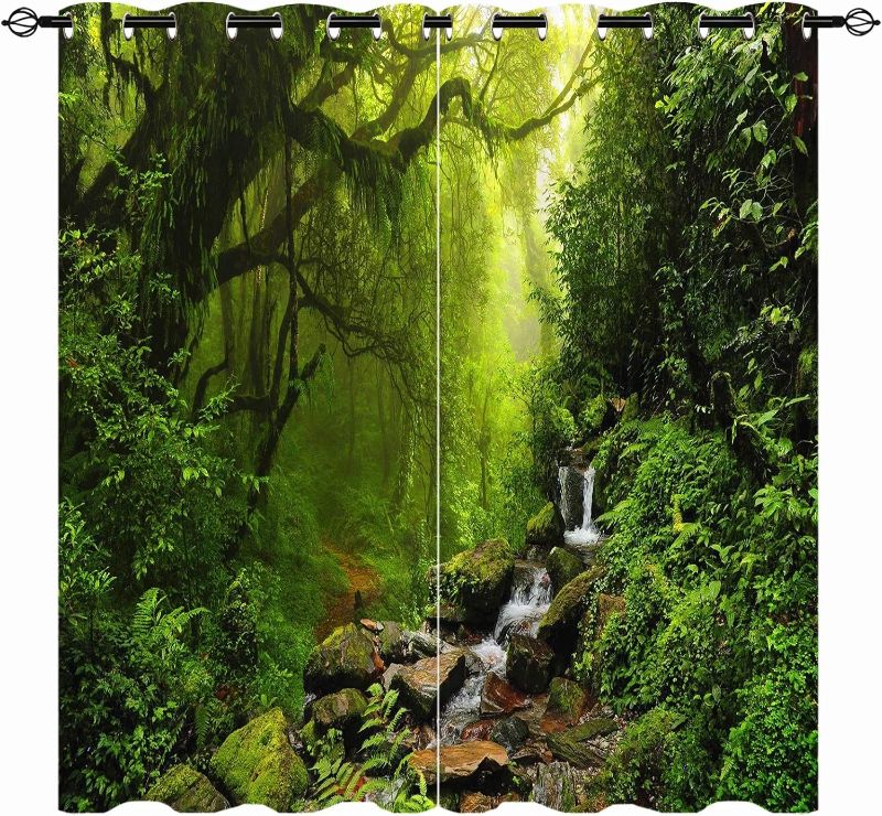 Photo 1 of 
ANHOPE Forest Curtains - Nature Jungle Rainforest Scenery Waterfall Green Tree Leaf Print Pattern Grommet Room Darkening Blackout Window Drapes for Bedroom..