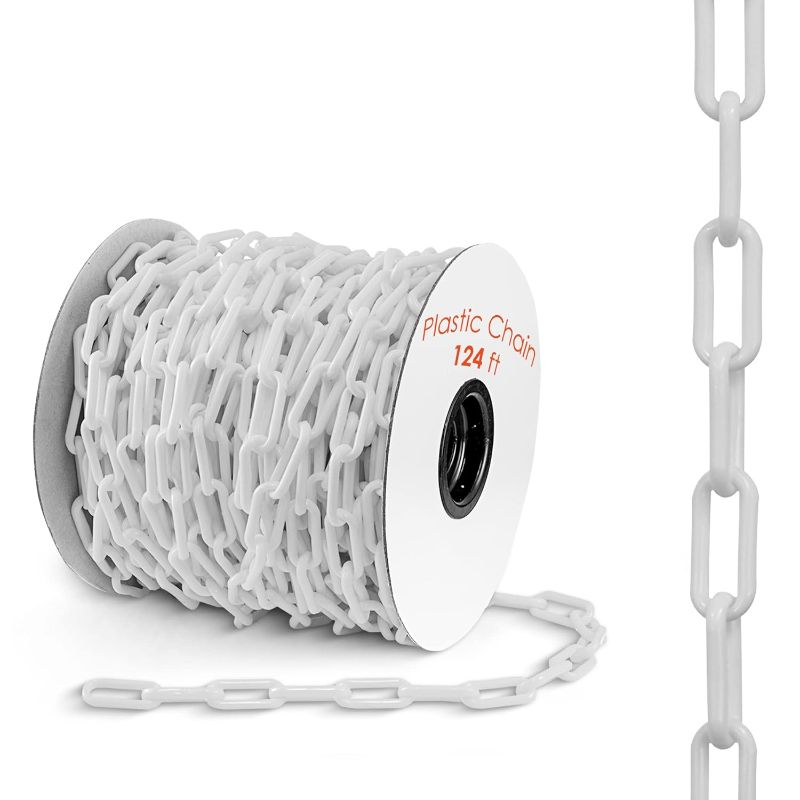 Photo 1 of 
Houseables Plastic Chain, Link Fence, Safety Barrier, 124 Foot, White, 2" Links, Light Weight, UV Protected, Accessory for Crowd Control, Queue Line,.