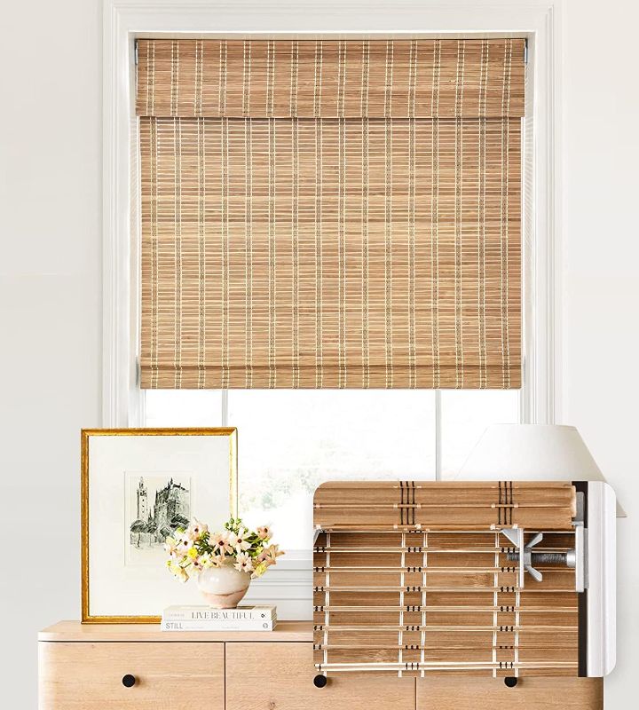 Photo 1 of 
LazBlinds No Tools No Drill Cordless Bamboo Roman Shades, Light Filtering Window Treatment, Roll Up Bamboo Blinds for Window 23'' W x 64'