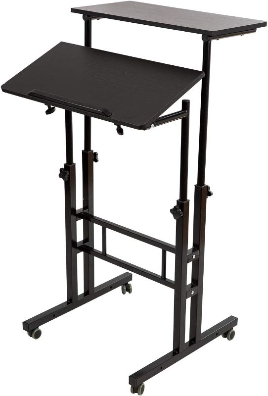 Photo 1 of 
SIDUCAL Mobile Stand up Desk, Small Adjustable Standing Desk with Wheels Home Office Workstation, Portable Rolling Desk Laptop Cart for Standing or Sitting,